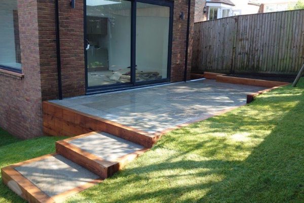 Raised Patio with Sleeper Steps