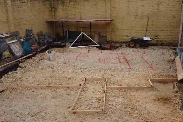 Planter and paving layout marked out on the sub-base