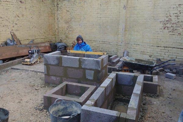 Blockwork planters under construction
