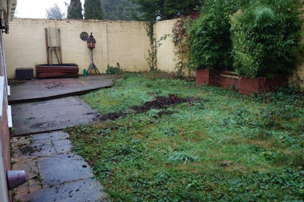 The original lawn and paving